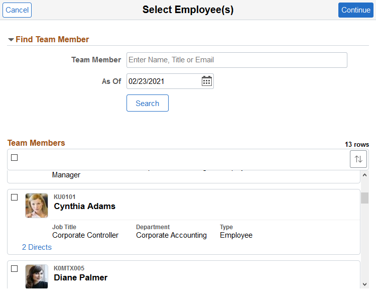 Select Employee(s) page
