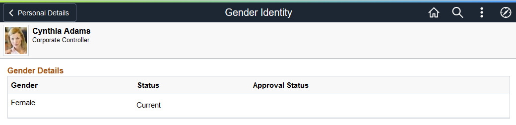 Gender Identity page when an employee is associated with a nonparticipating region