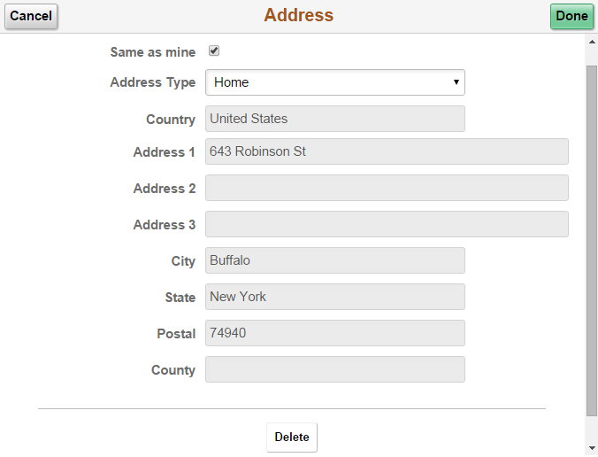 Emergency Contact - Address page