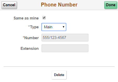 Emergency Contact - Phone Number page