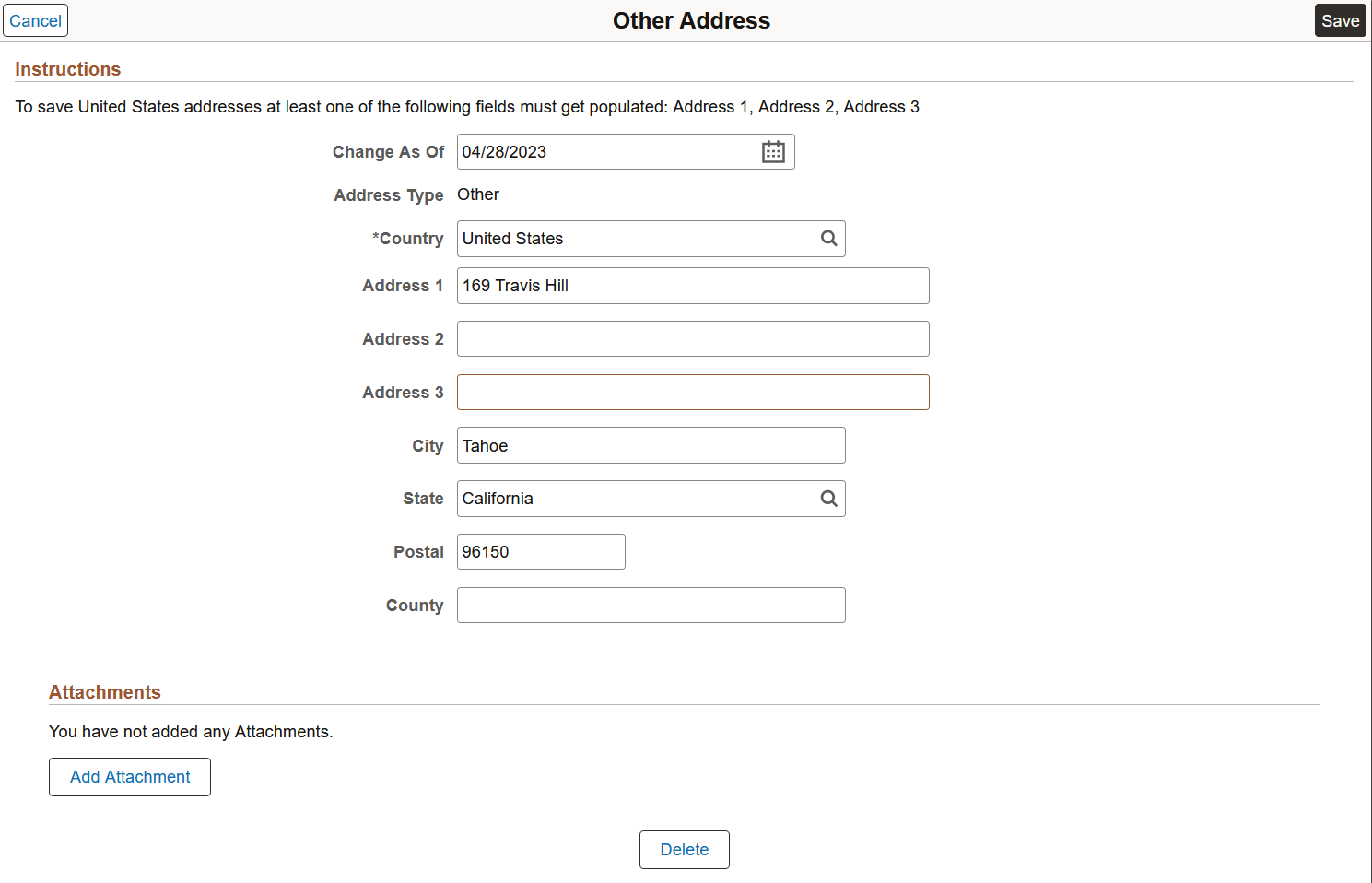 <><Type> Address (detail) page with the ability to delete