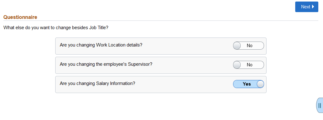 Questionnaire page for a single employee