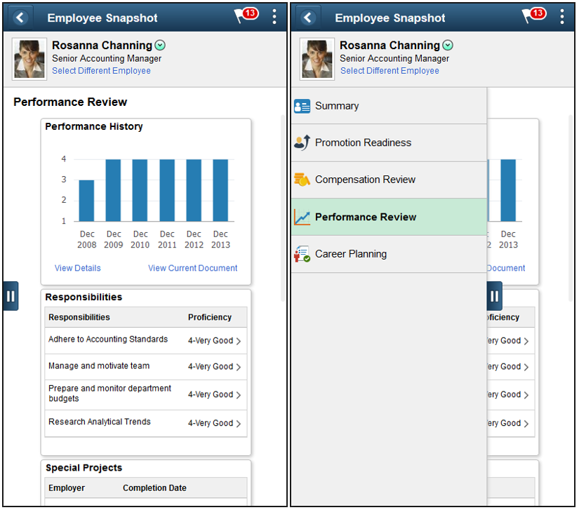 (Smartphone) Employee Snapshot - Performance Review Dashboard