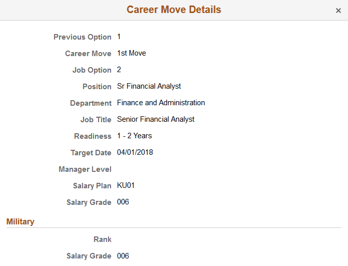 Career Move Details page