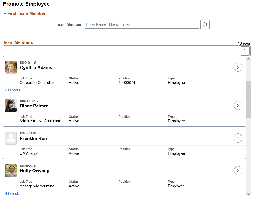 <><Transaction Name> - Find Team Member page for selecting one employee