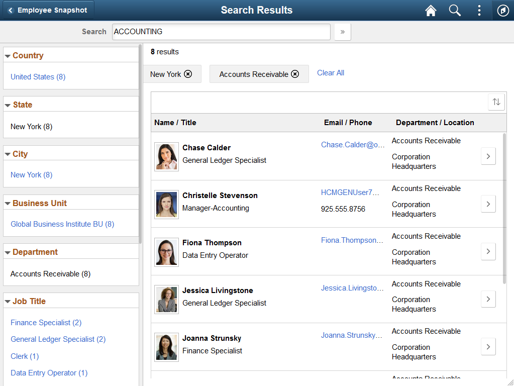 (Tablet) Employee Snapshot - Search Results page