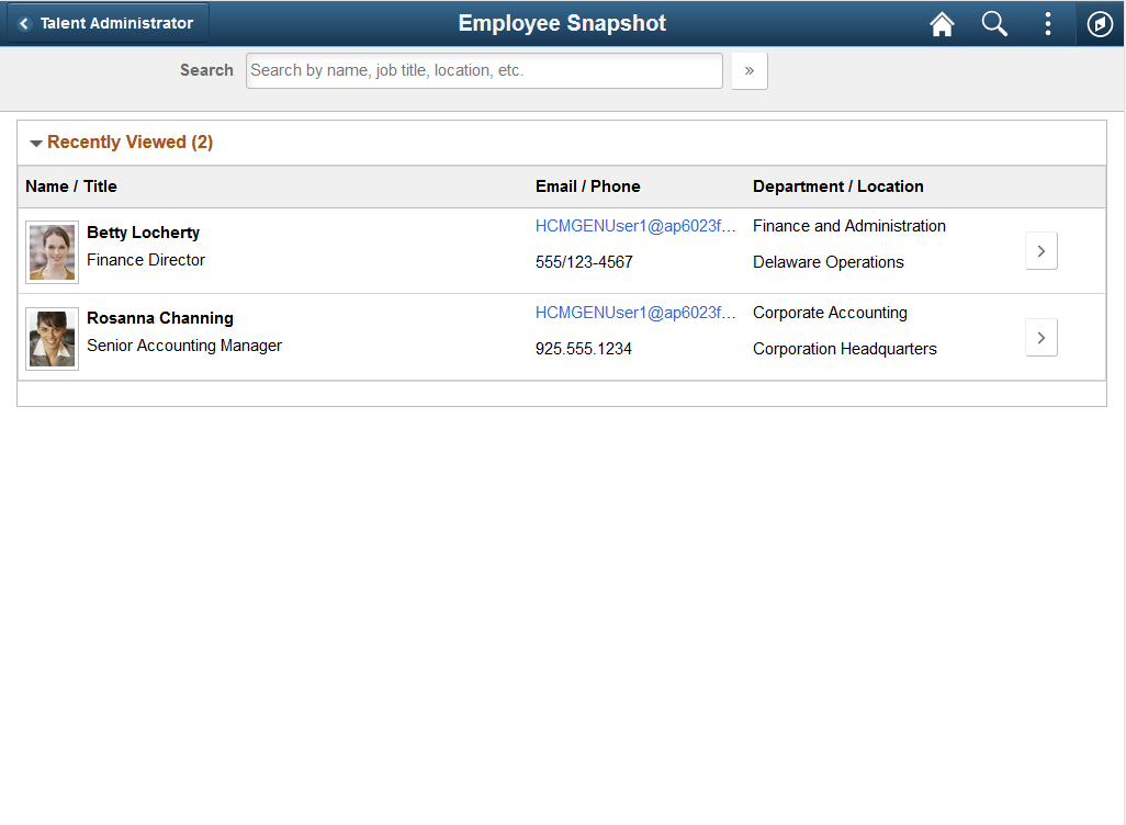 (Tablet) Employee Snapshot - Search landing page