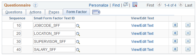Transaction Configuration - Questionnaire page: Form Factor tab