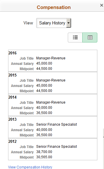 (Smartphone) Compensation: Salary History page in grid view