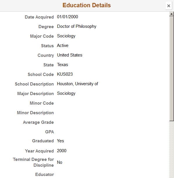 Education Details page (1 of 2)