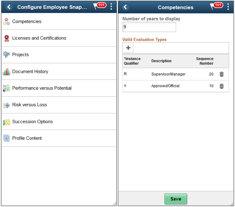 (Smartphone) Configure Employee Snapshot page layout using a small form factor device