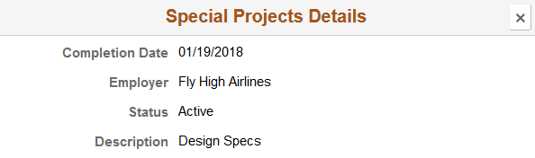 Special Projects Details page