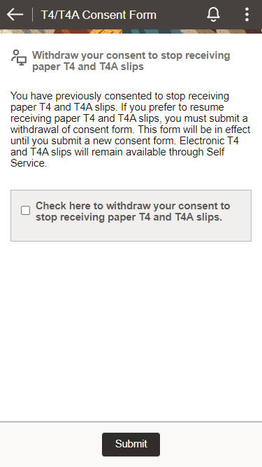 (Smartphone) T4/T4A Consent Form page (withdraw consent)