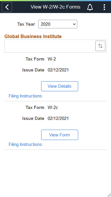 (Smartphone) View W-2/W-2c Forms page