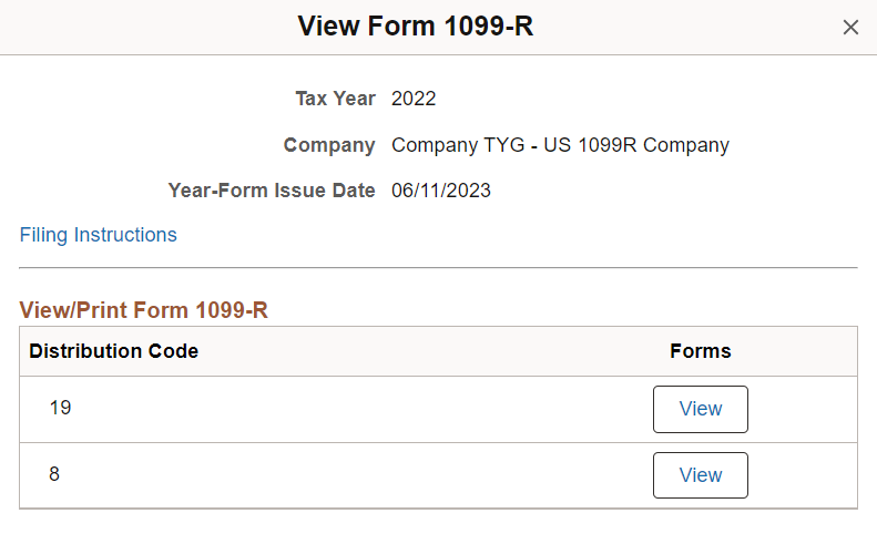 View Form 1099-R modal page