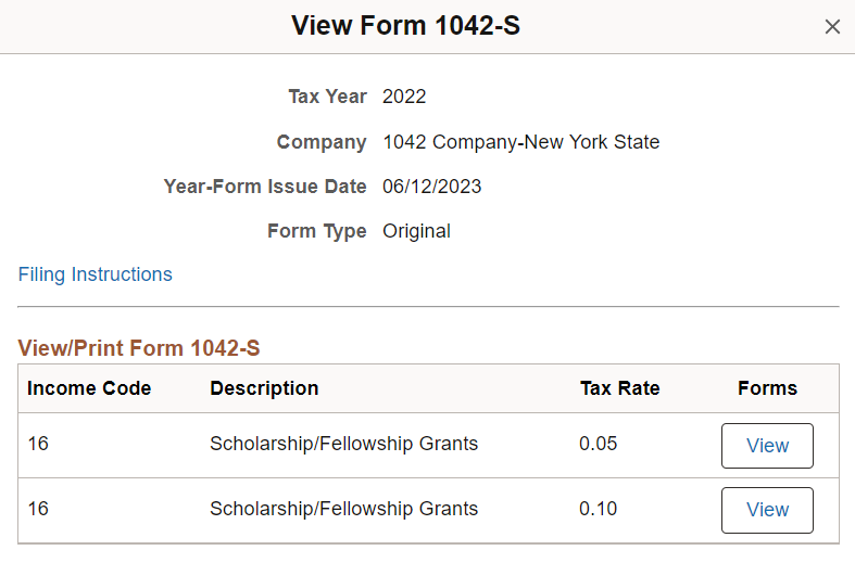 View Form 1042-S modal page