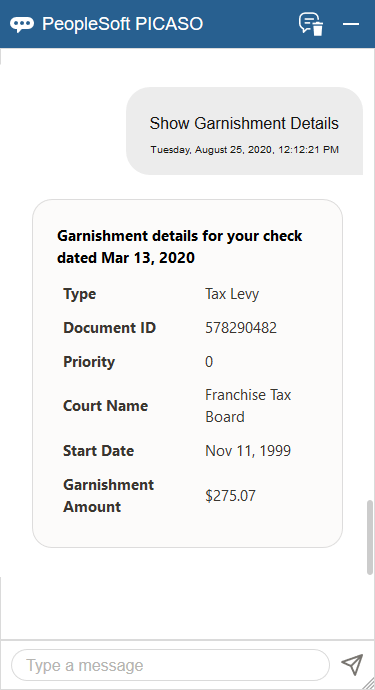 Example of a garnishment inquiry (2 of 2)