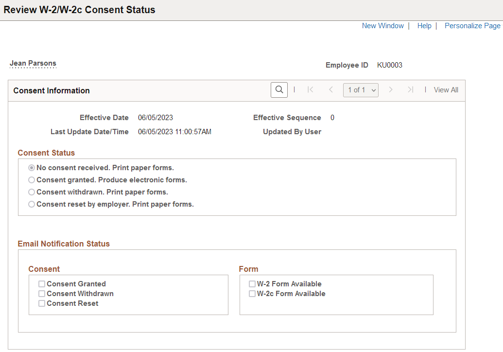 Review W-2/W-2c Consent Status page