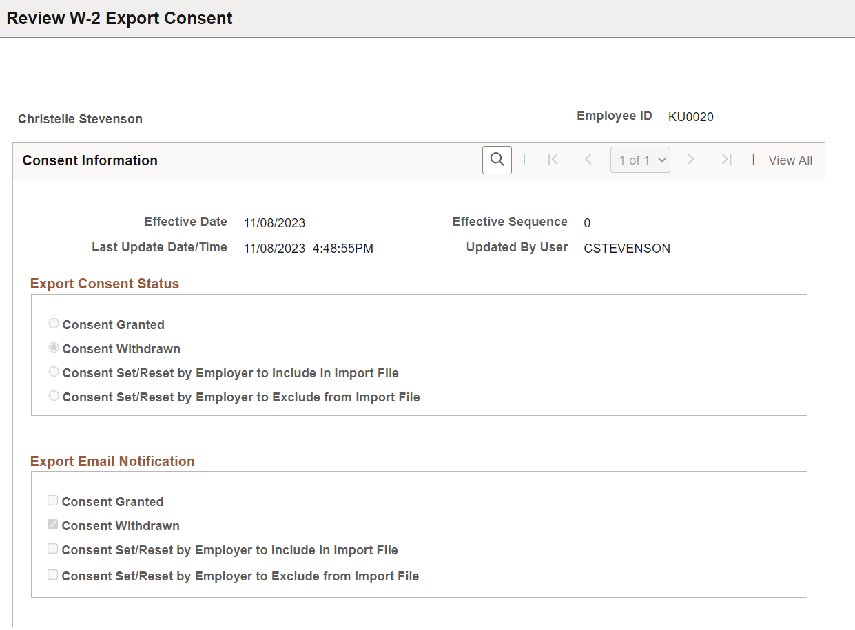 Review W-2 Export Consent page