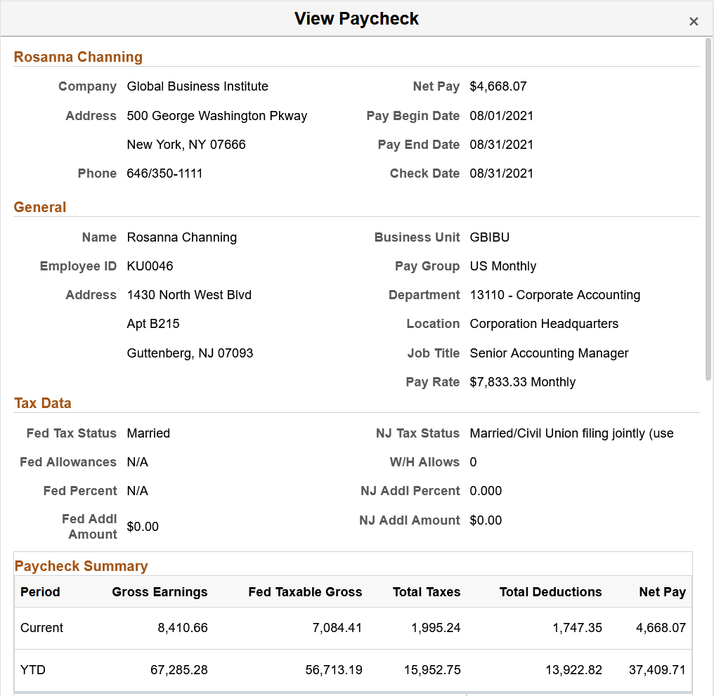 (Tablet) View Paycheck page (1 of 4)