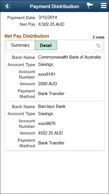 (Smartphone) Payment Distribution page: Detail tab