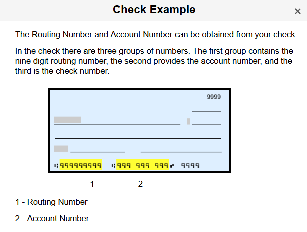 Sample check with routing number format