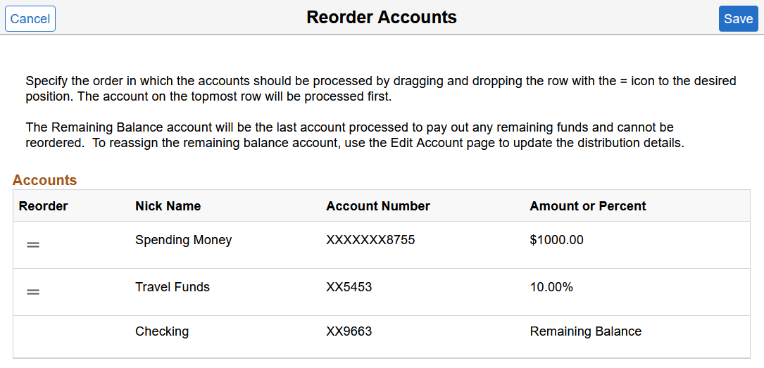 Reorder Accounts page