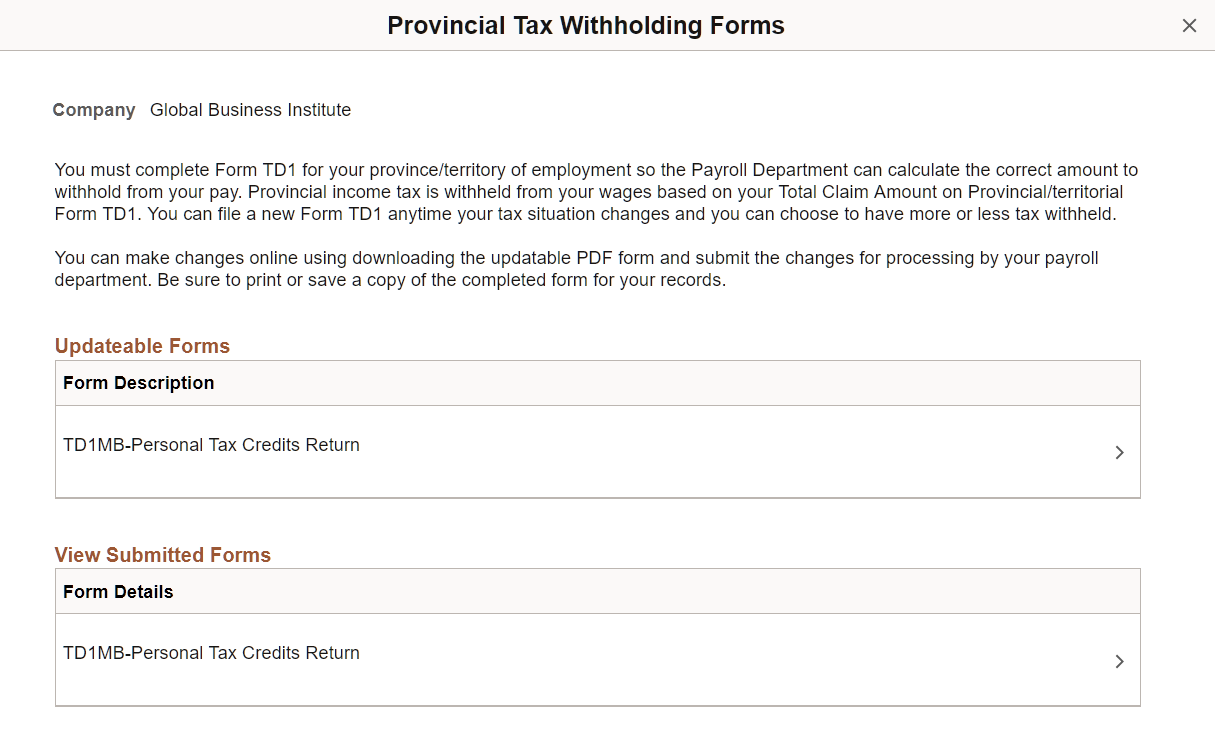 Provincial Tax Withholding Forms page