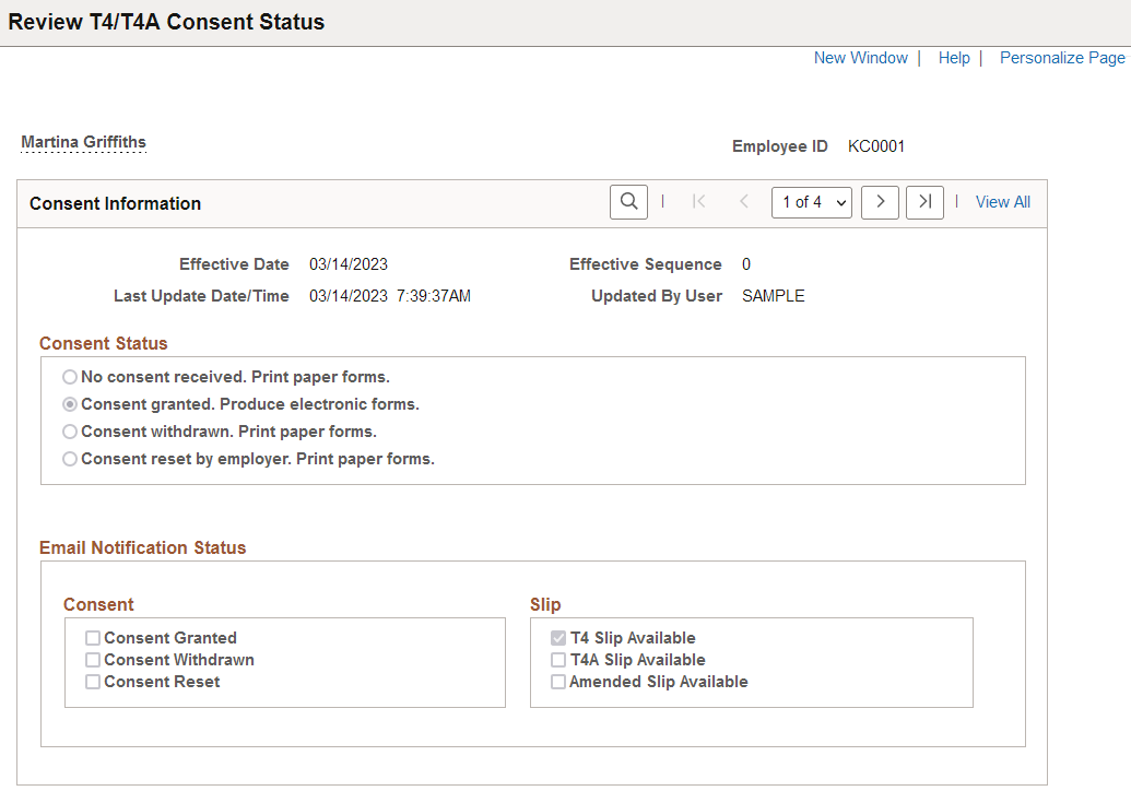 Review T4/T4A Consent Status page