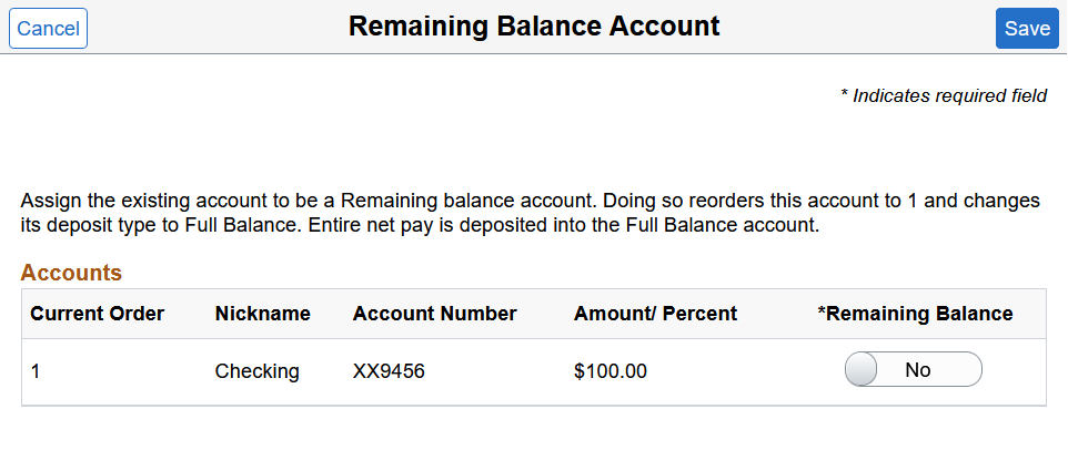Remaining Balance Accounts page