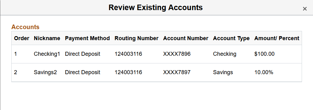 Reviewing Existing Accounts page