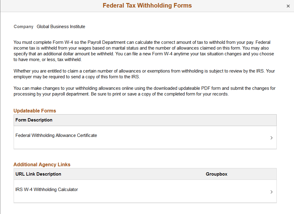 (USA) Federal Tax Withholding Forms page