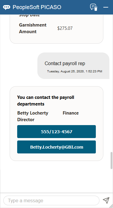 Example of a payroll contact inquiry