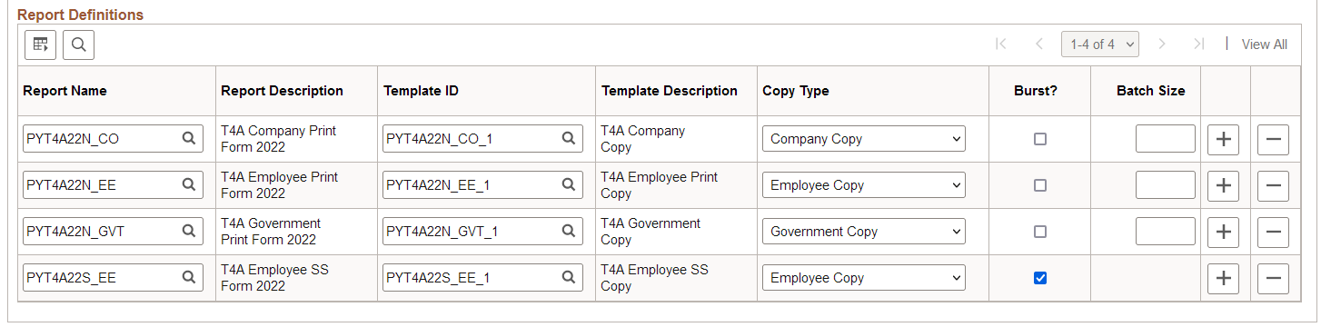 Tax Form BI Publisher Options page (2 of 2)