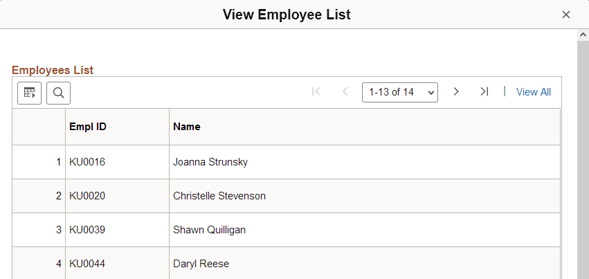 View Employee List page