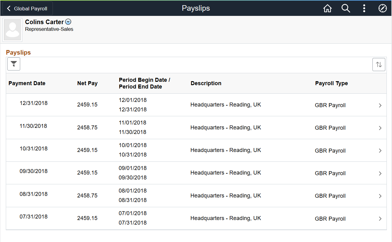 (Tablet) Payslips page