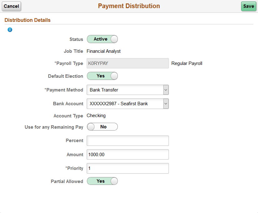 Payment Distribution page