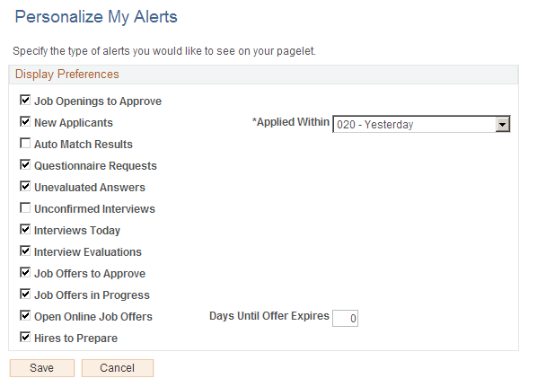 Personalize My Alerts page