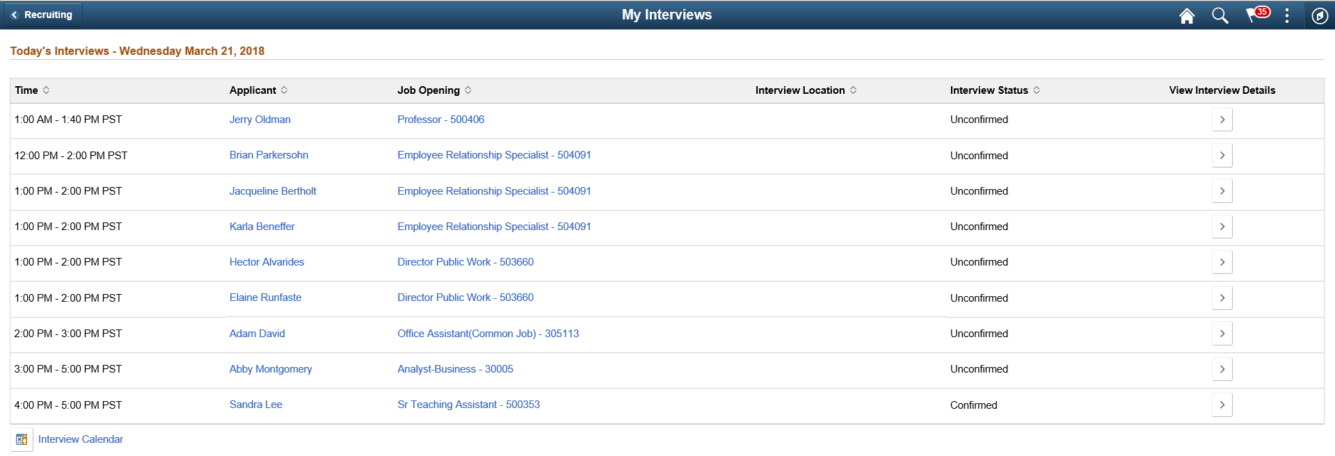 My Interviews Page
