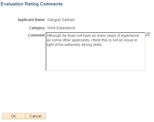 Evaluation Rating Comments page