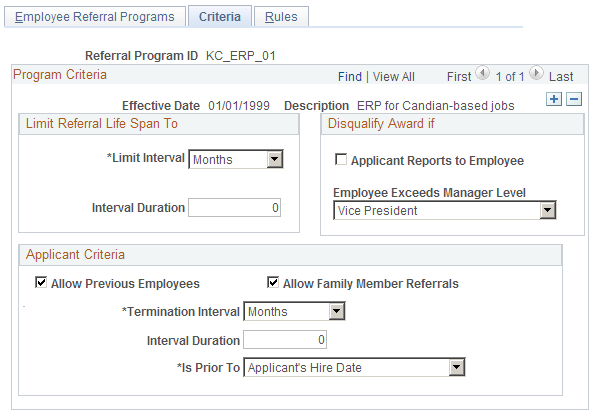 Employee Referral Program - Criteria page