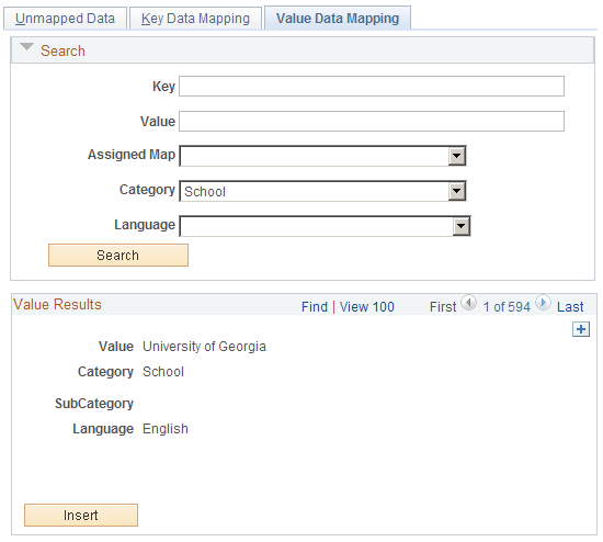 Value Data Mapping page