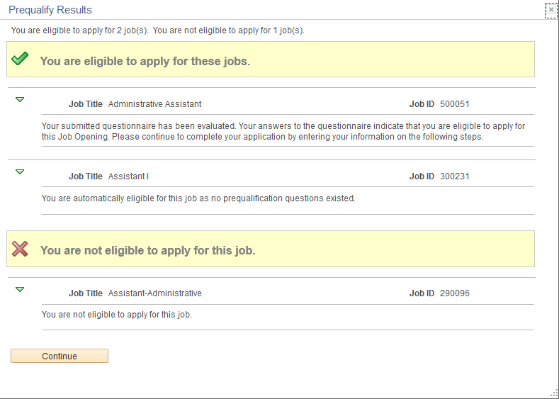 Prequalify Results page for multiple jobs