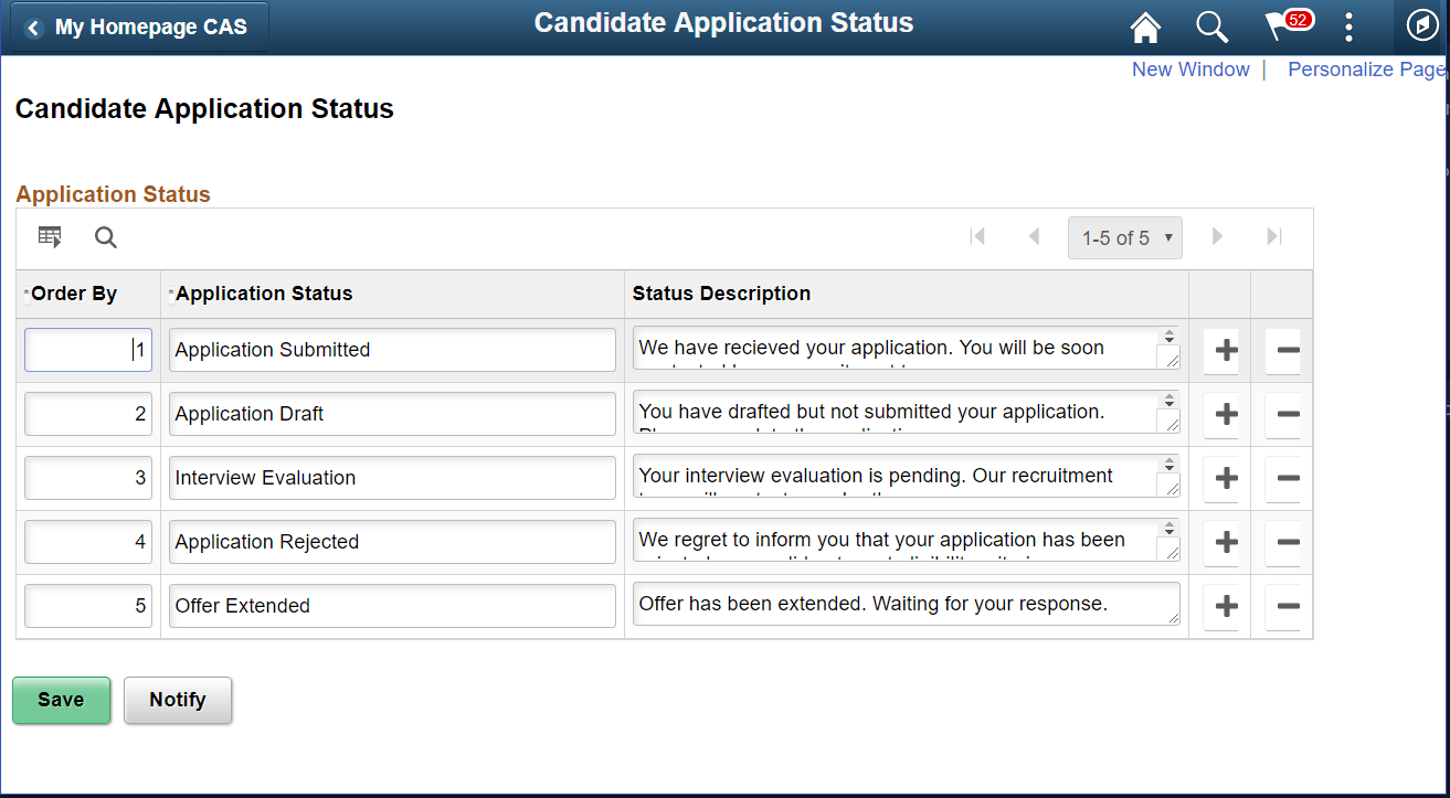 Candidate Application Status page