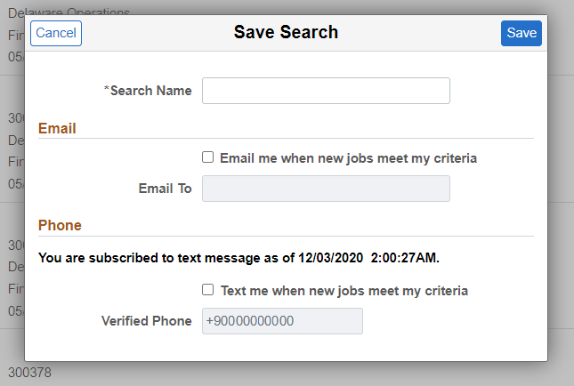 Save Search_opted to receive text message