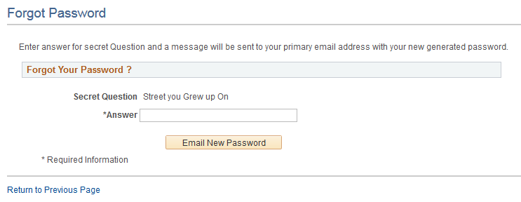Forgot Password page - secret question active, step 2