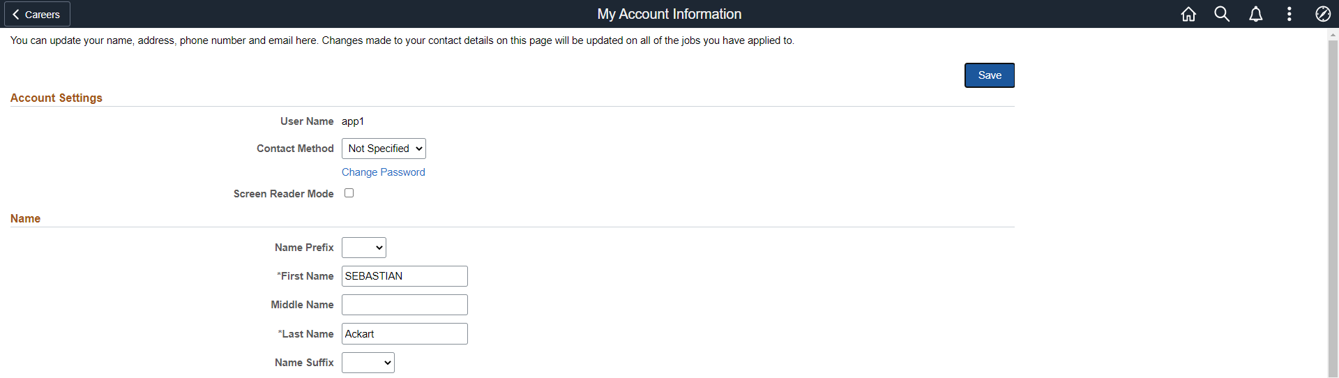 My Account Information page (fluid) (1 of 2)