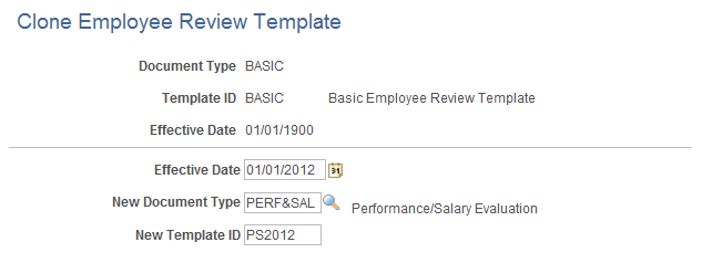 Clone Employee Review Template page