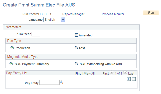 Create Pmnt Summ Elec File AUS page