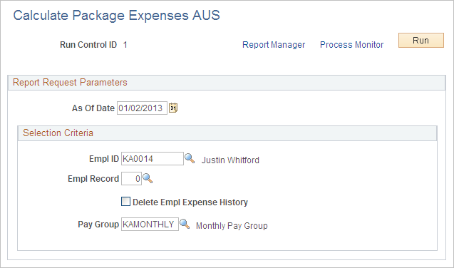 Calculate Package Expenses AUS page